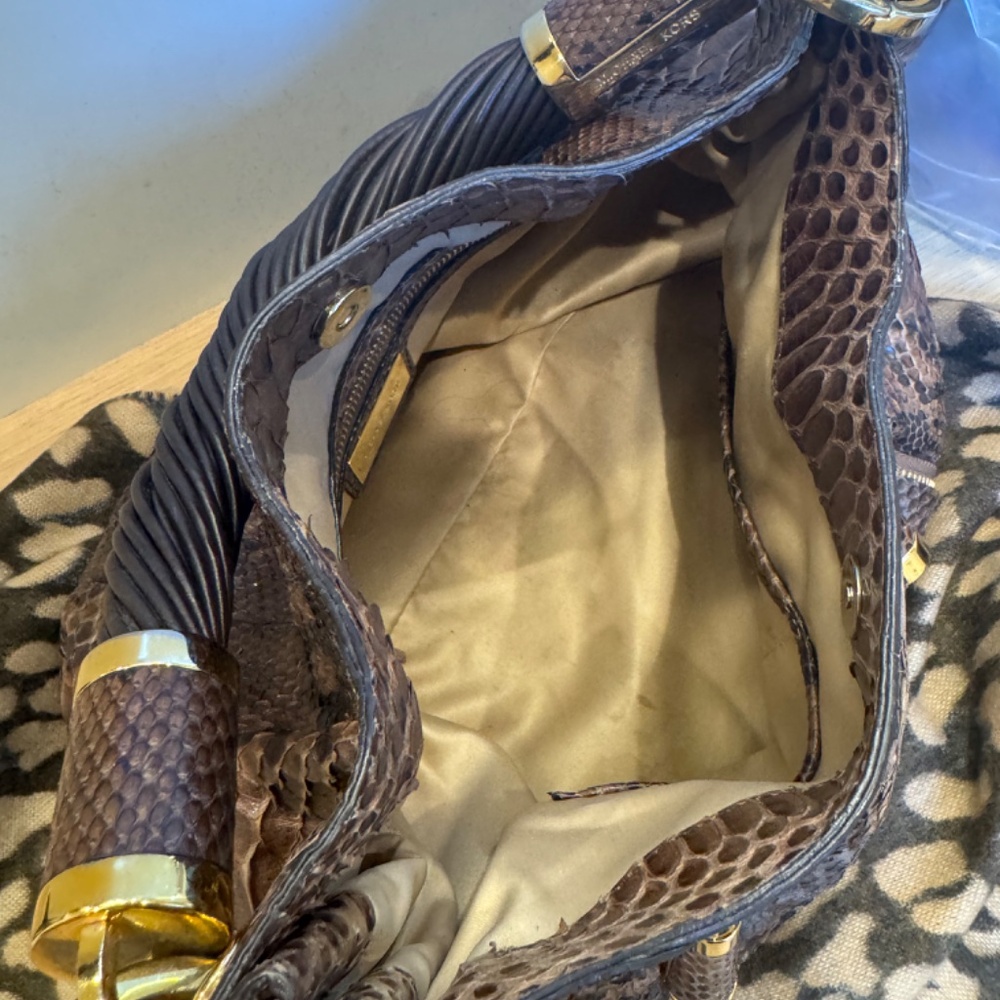 Michael Kors - Python Handbag - Brown w/Gold Hard… - image 4